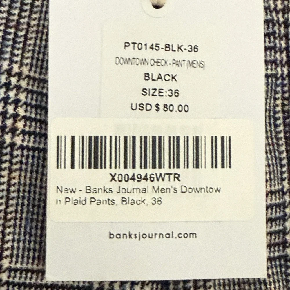Banks Journal Men's Slim Tapered Crop Downtown Check Pant 36 Grey Plaid New